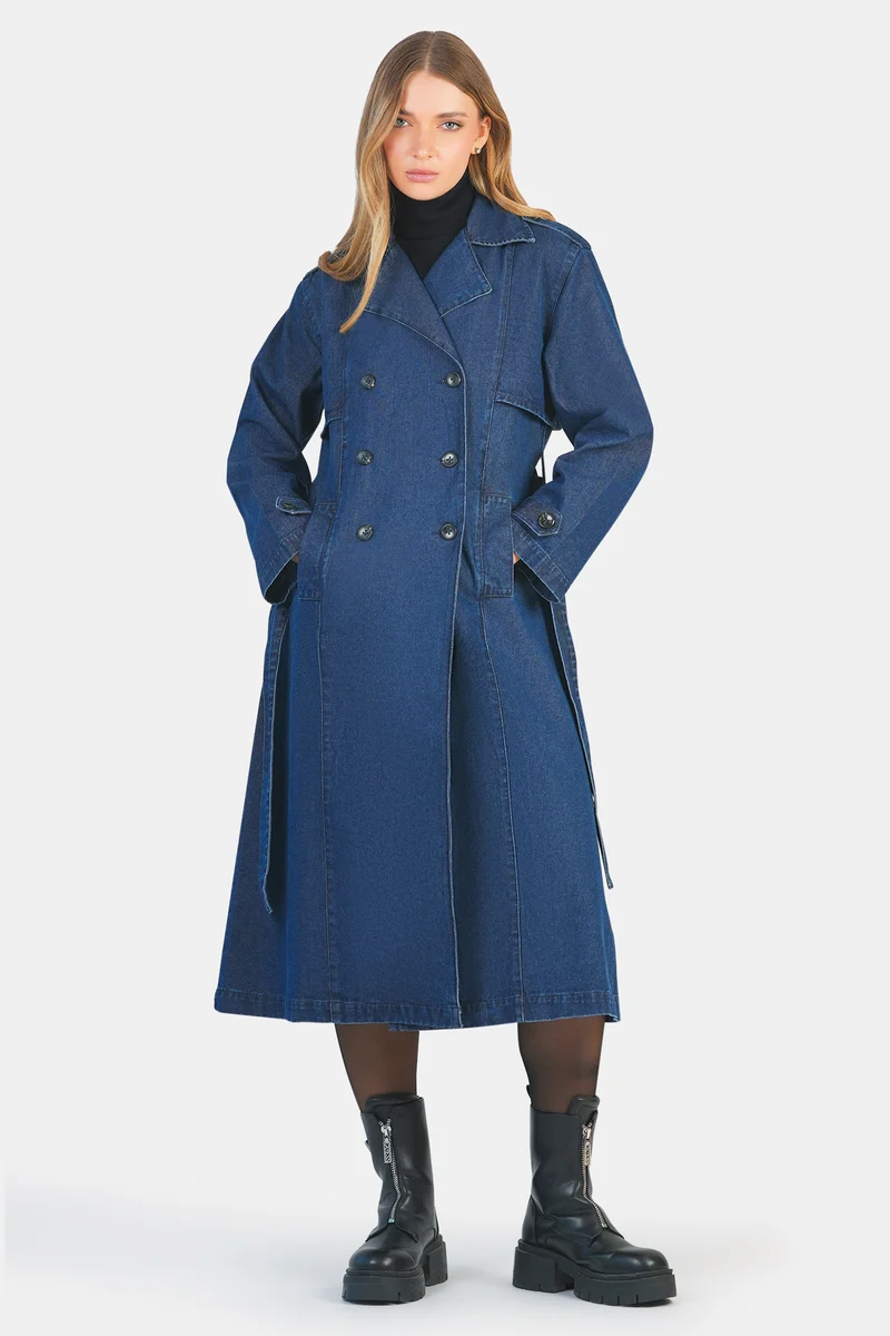 Loro|100% Cotton Belted Denim Trench Coat