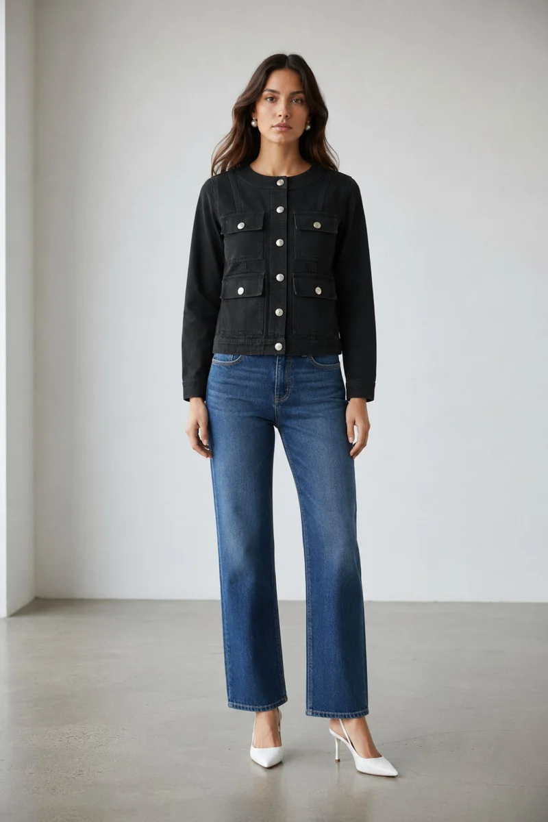 Afton|100% Cotton Denim Jacket With Flap Pockets