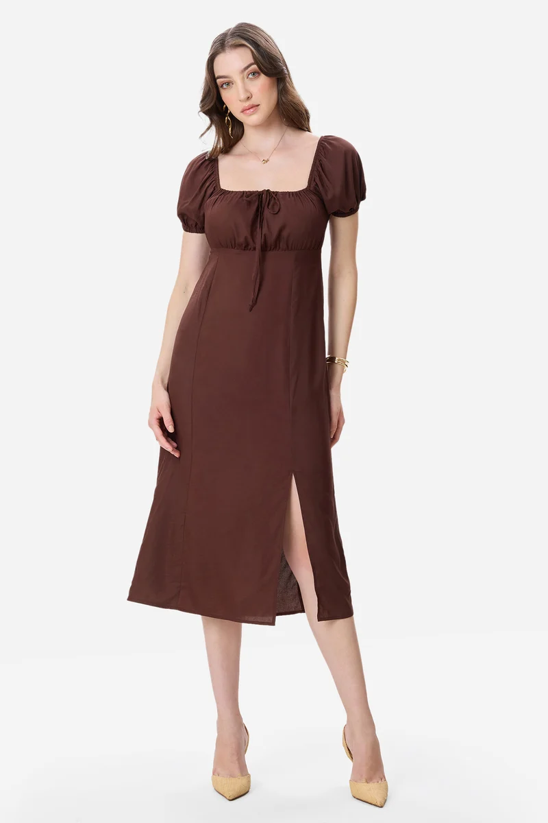 Kemy|100% Viscose Puff Sleeve Dress
