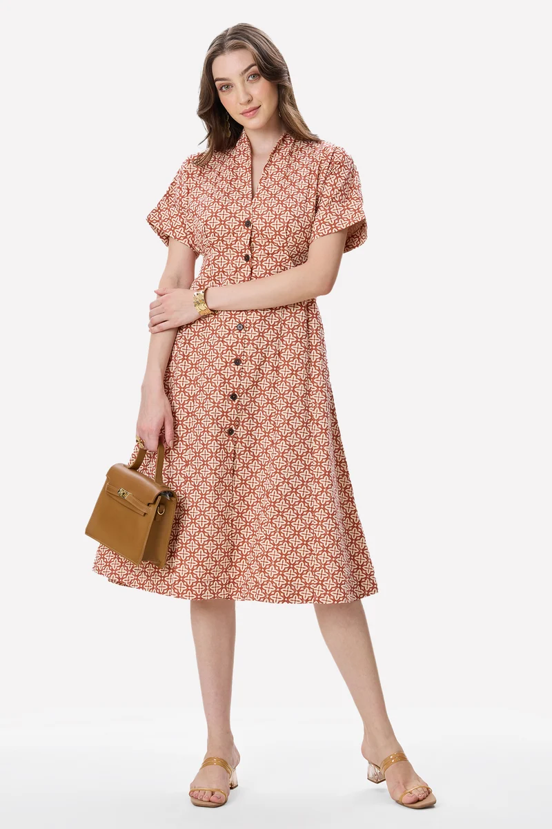 Brora|100% Cotton Pleat Detail Midi Dress