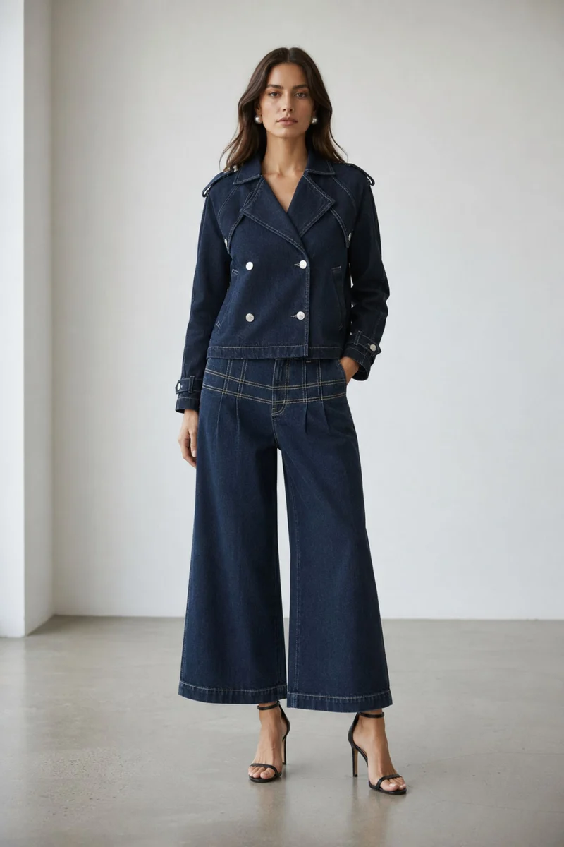 Kenna|100% Cotton Double Breasted Denim Blazer