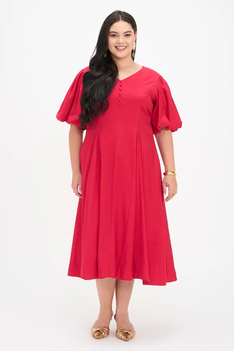 Prema|100% Viscose Fit And Flare Midi Dress
