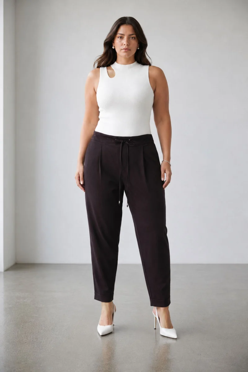 Gozde|Cotton Trousers With Front Pleat And Drawcord Detail