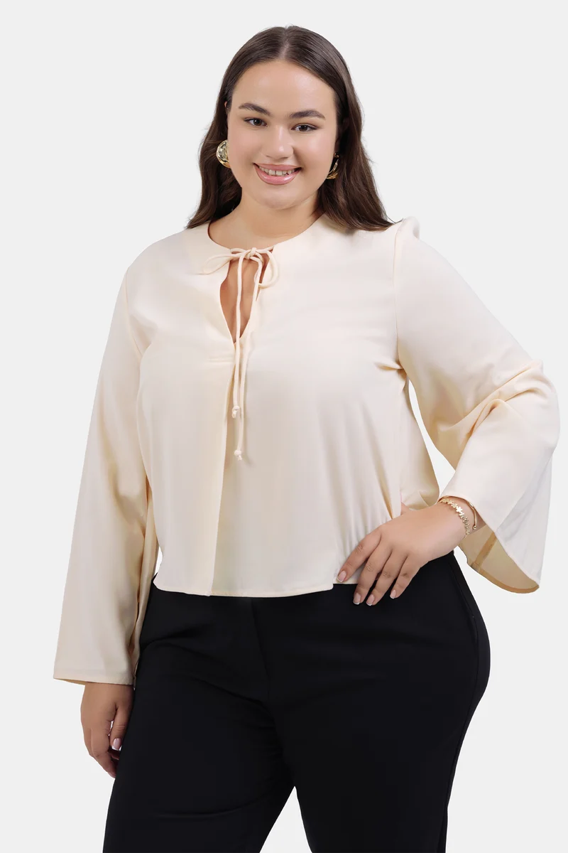 Seyma|Crepe Flared Top With Front Tie-Up Detail