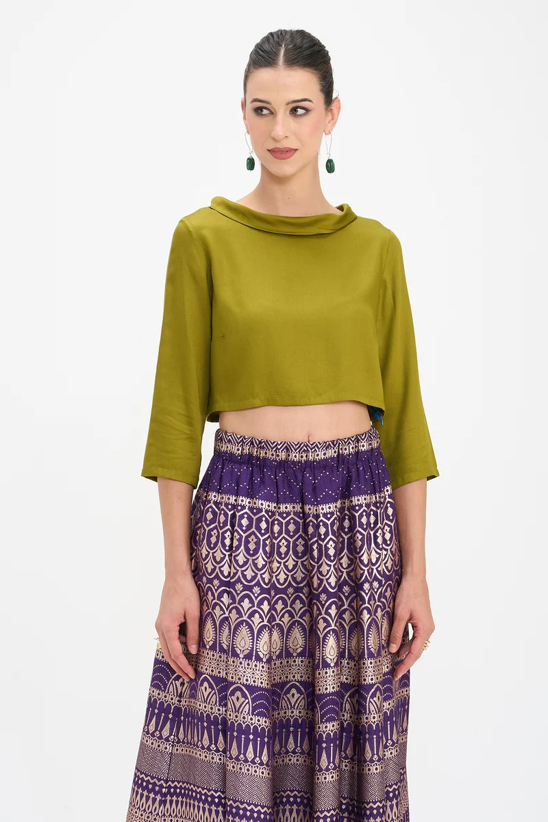Mugdha|100% Viscose Boat Neck Crop Top