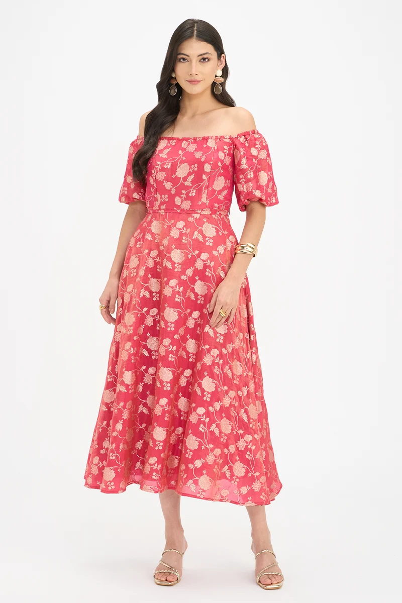 Natya|100% Viscose Off Shoulder Maxi Dress