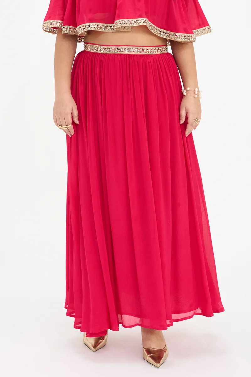 Veena Skirt|100% Viscose Flared Skirt With Lace