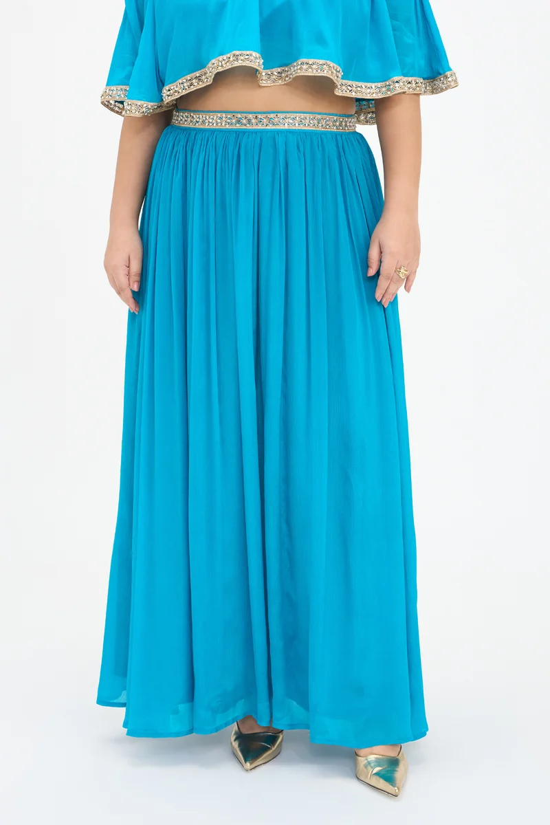 Arni Skirt|100% Viscose Flared Skirt With Lace