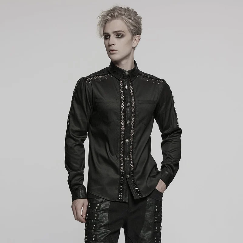 Herrskjorta med skarvmönster i mesh för punk
