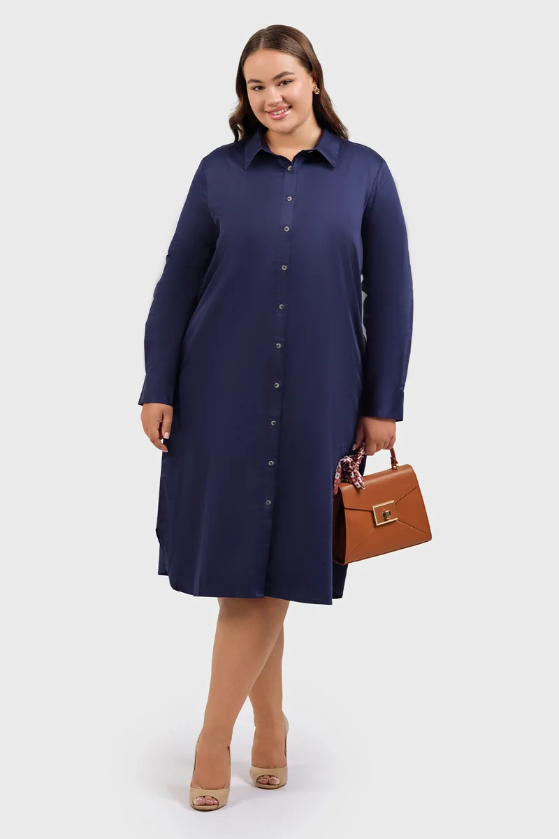 Kubra|100% Cotton Midi Shirt Dress