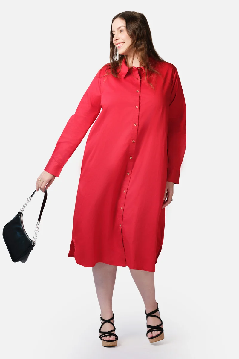 Hane|100% Cotton Midi Shirt Dress