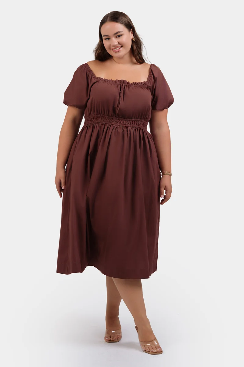 Gulsah|100% Cotton Midi Dress With Ruffle Detail