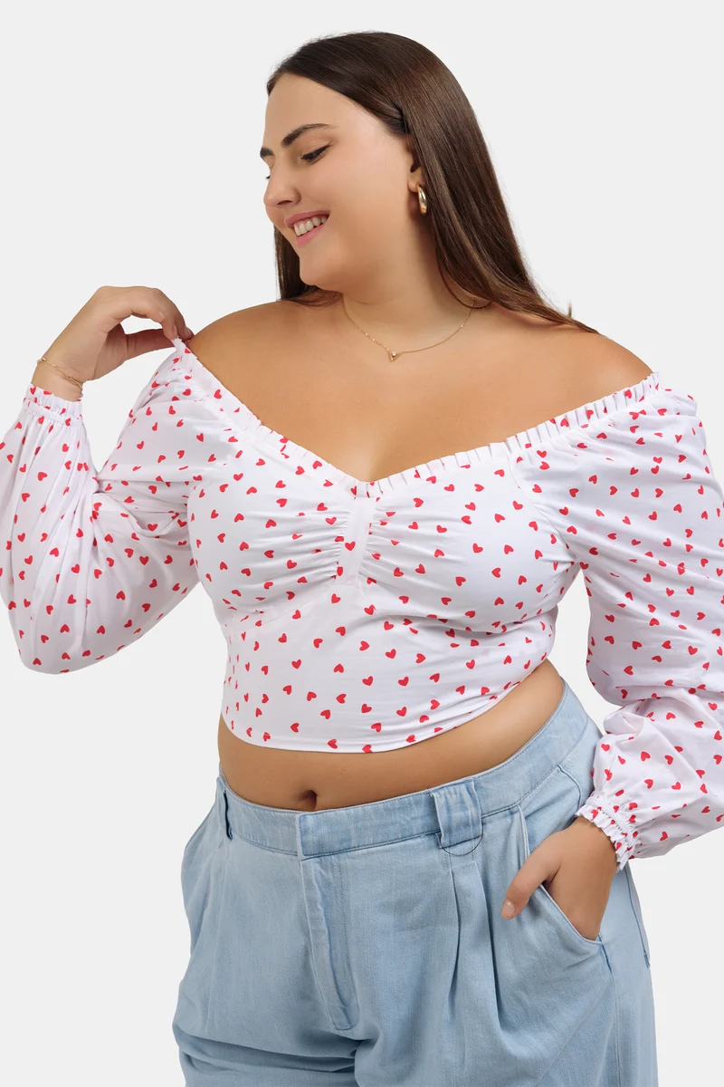 Ilayda|100% Cotton Cropped Top With Sweetheart Neckline