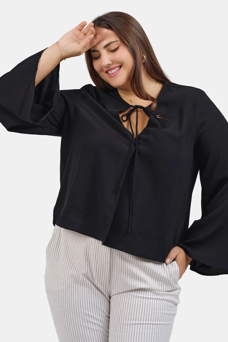 Milol|Crepe Flared Top With Front Tie-Up Detail