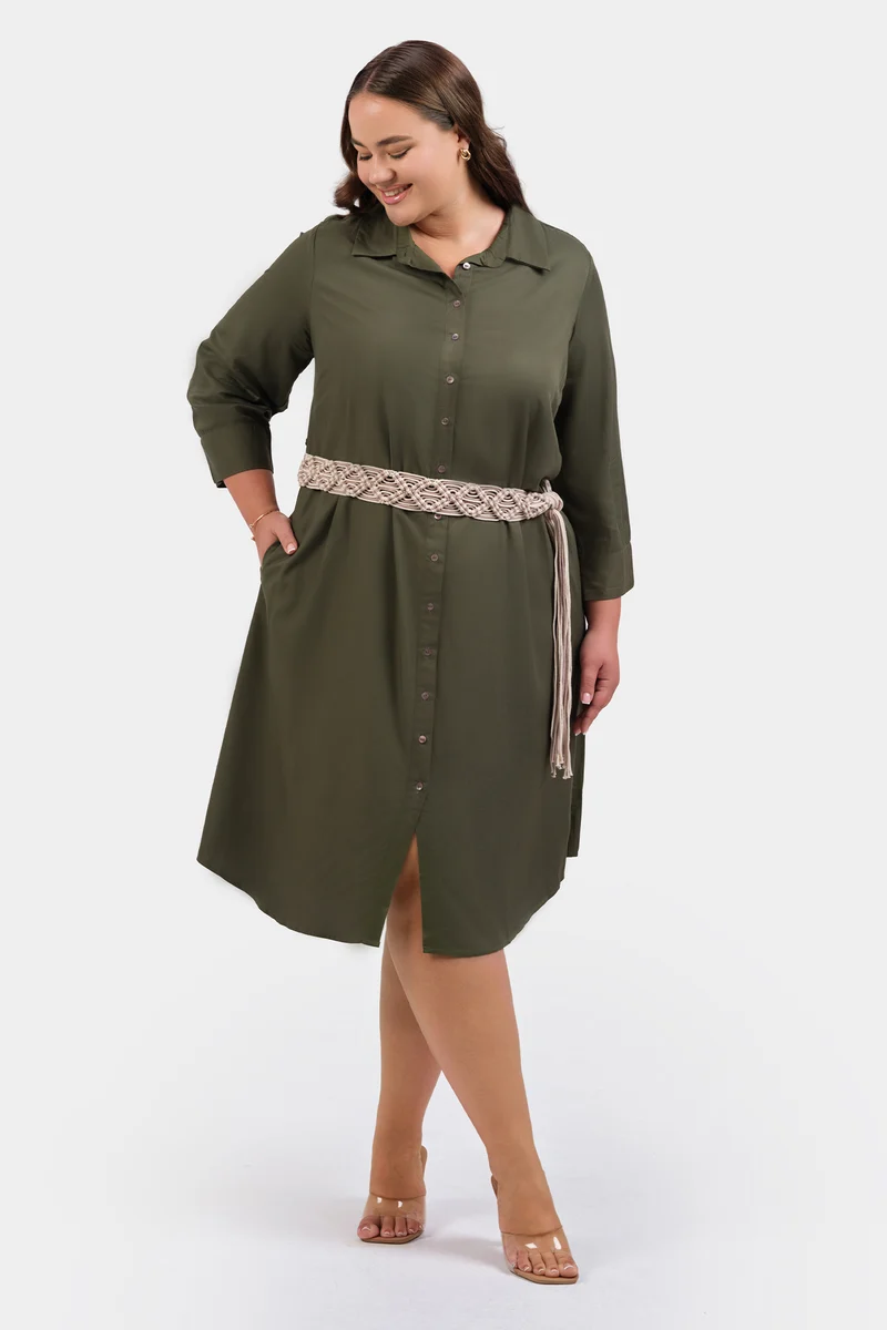 Firuze|100% Tencel Midi Dress With Belt