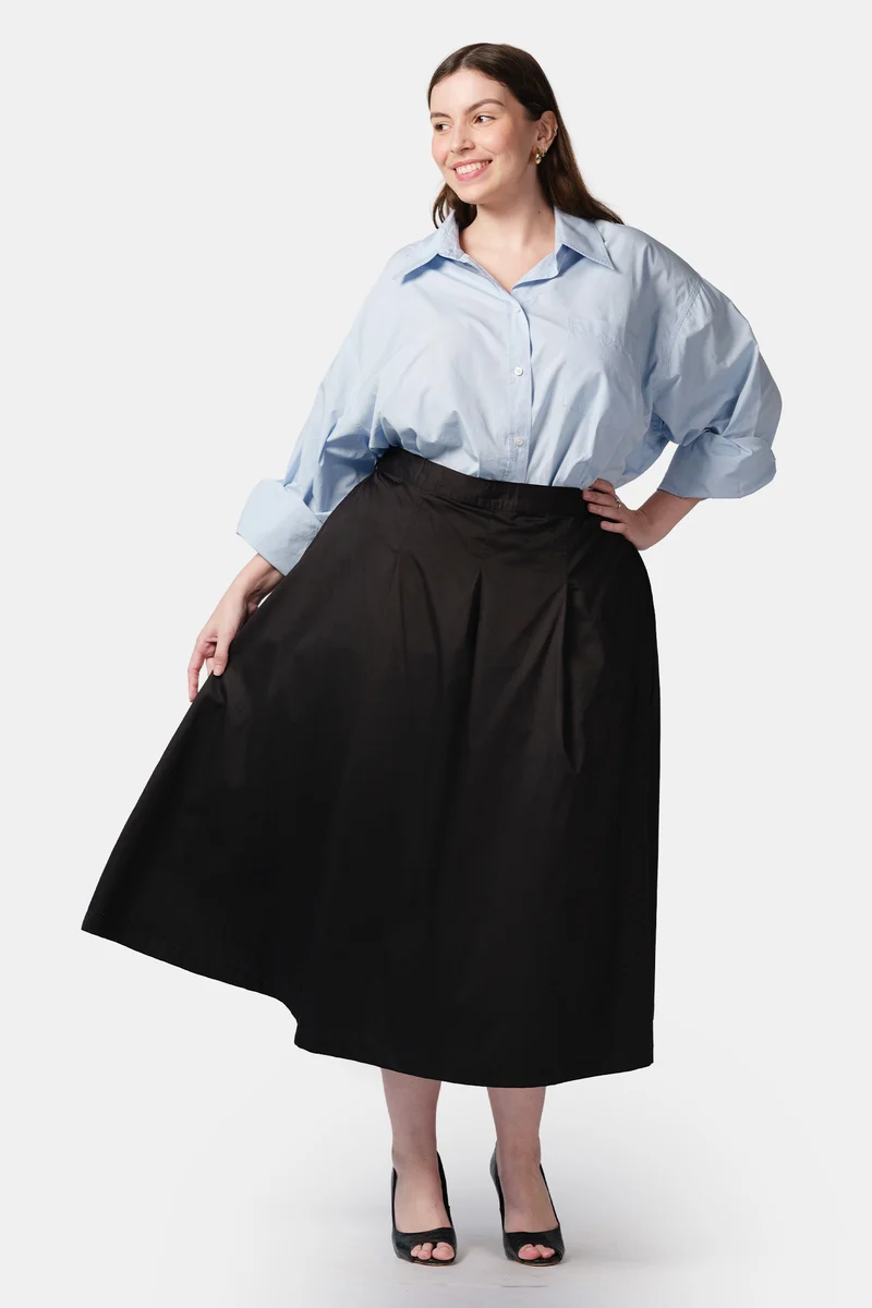 Arzu|100% Cotton Midi Skirt With Pleat Detail