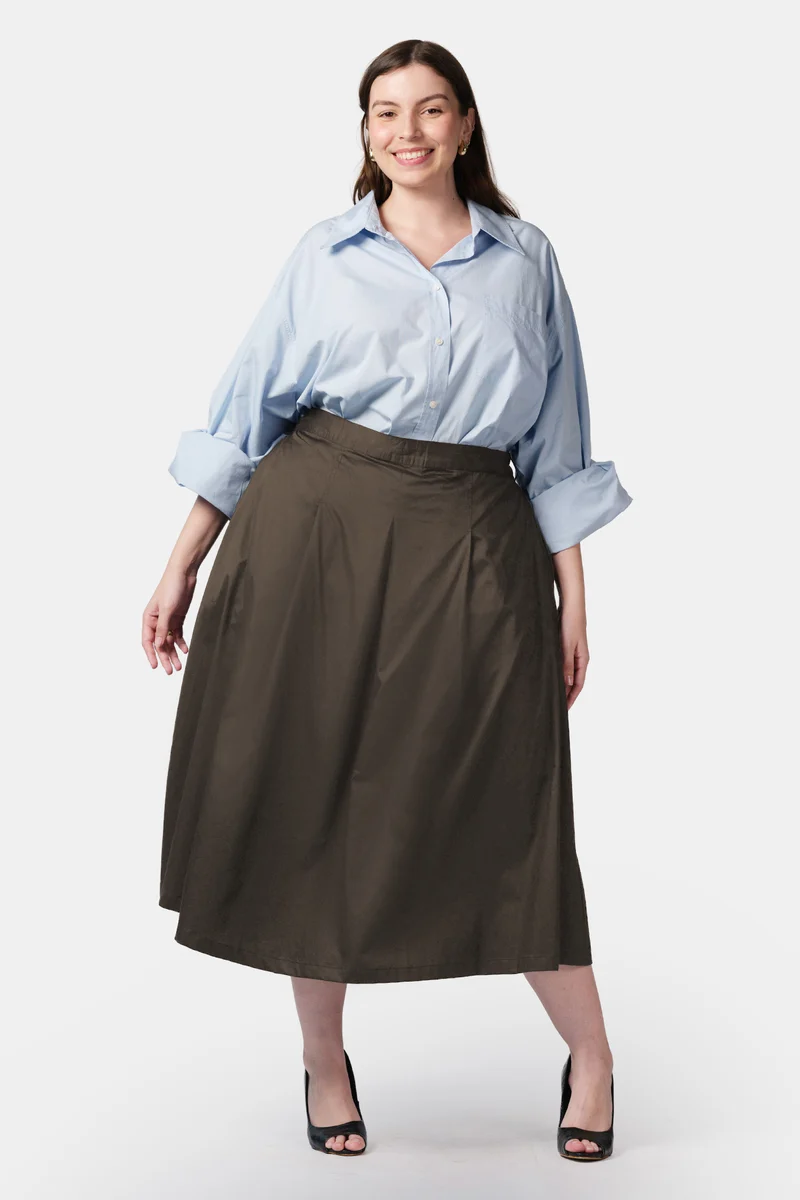 Nazli|100% Cotton Midi Skirt With Pleat Detail