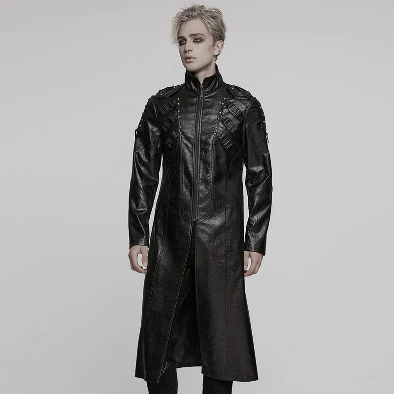 Herr Cyberpunk-kappa med ståkrage och spänne i konstläder