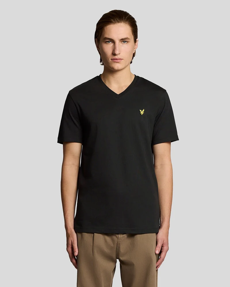 Lyle & Scott Herr T-shirt i bomull med v-ringning | Kolsvart