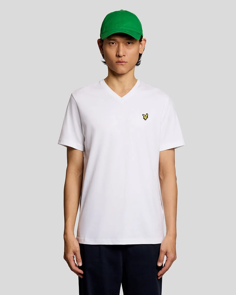 Lyle & Scott Herr T-shirt i bomull med v-ringning | Vit