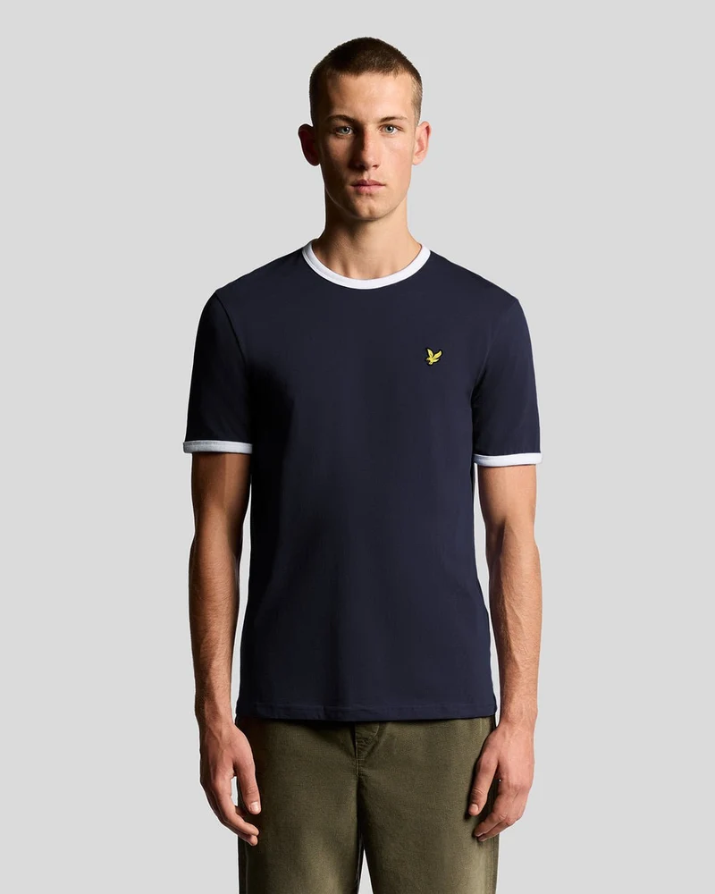 Lyle & Scott Herr Ringer T-shirt | Mörk Marinblå Vit