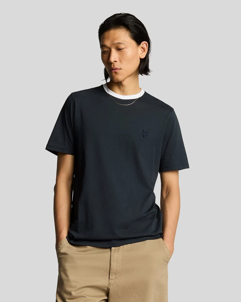 Lyle & Scott Herr T-shirt i linneblandning med raglanmönster | Mörkblå