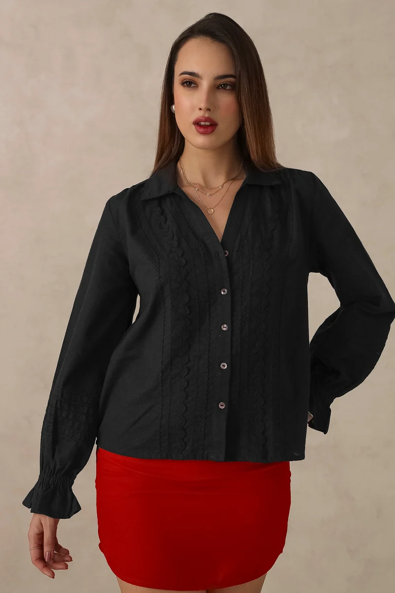 Blake|100% Cotton Black Lace Shirt