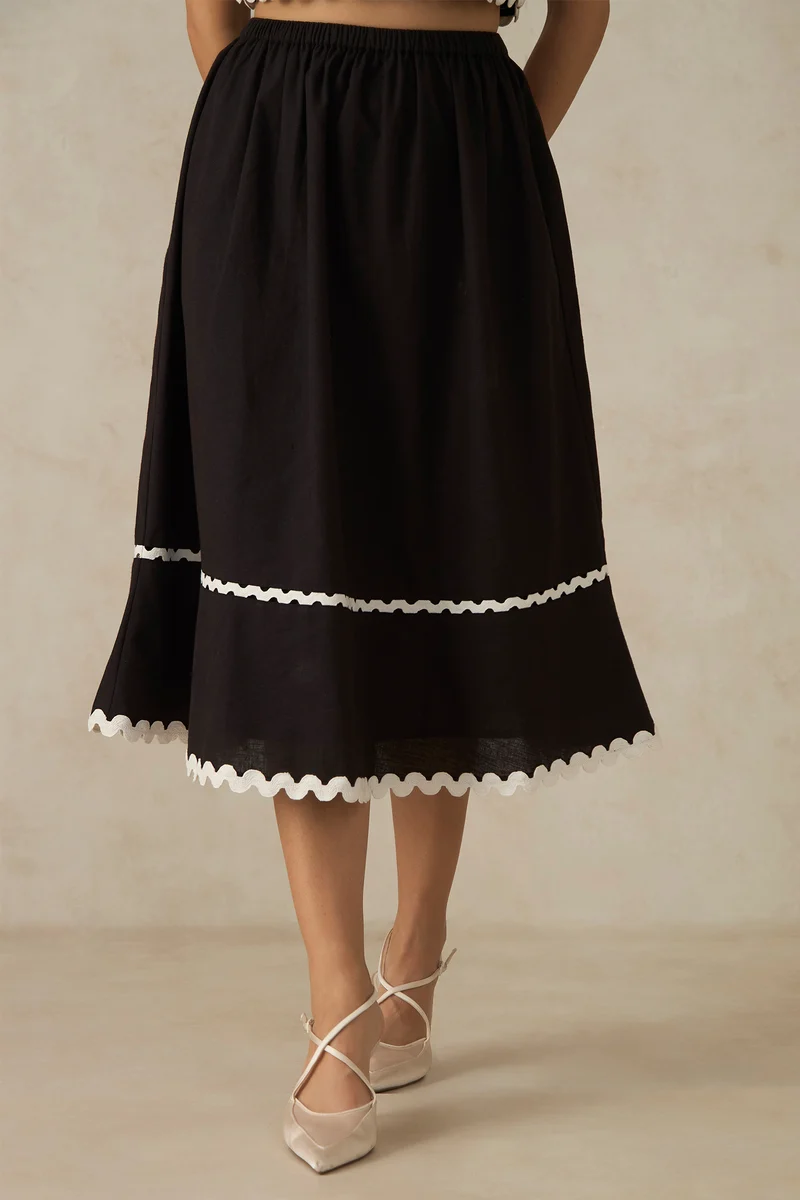 Brielle Skirt|100% Cotton Ric-Rac Lace Midi Skirt