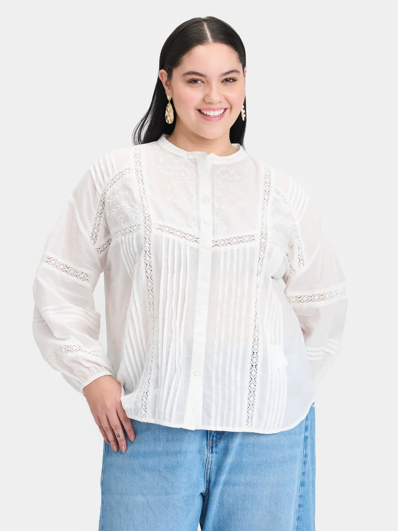 Chiara|Cotton Shirt With Lace And Embroidery