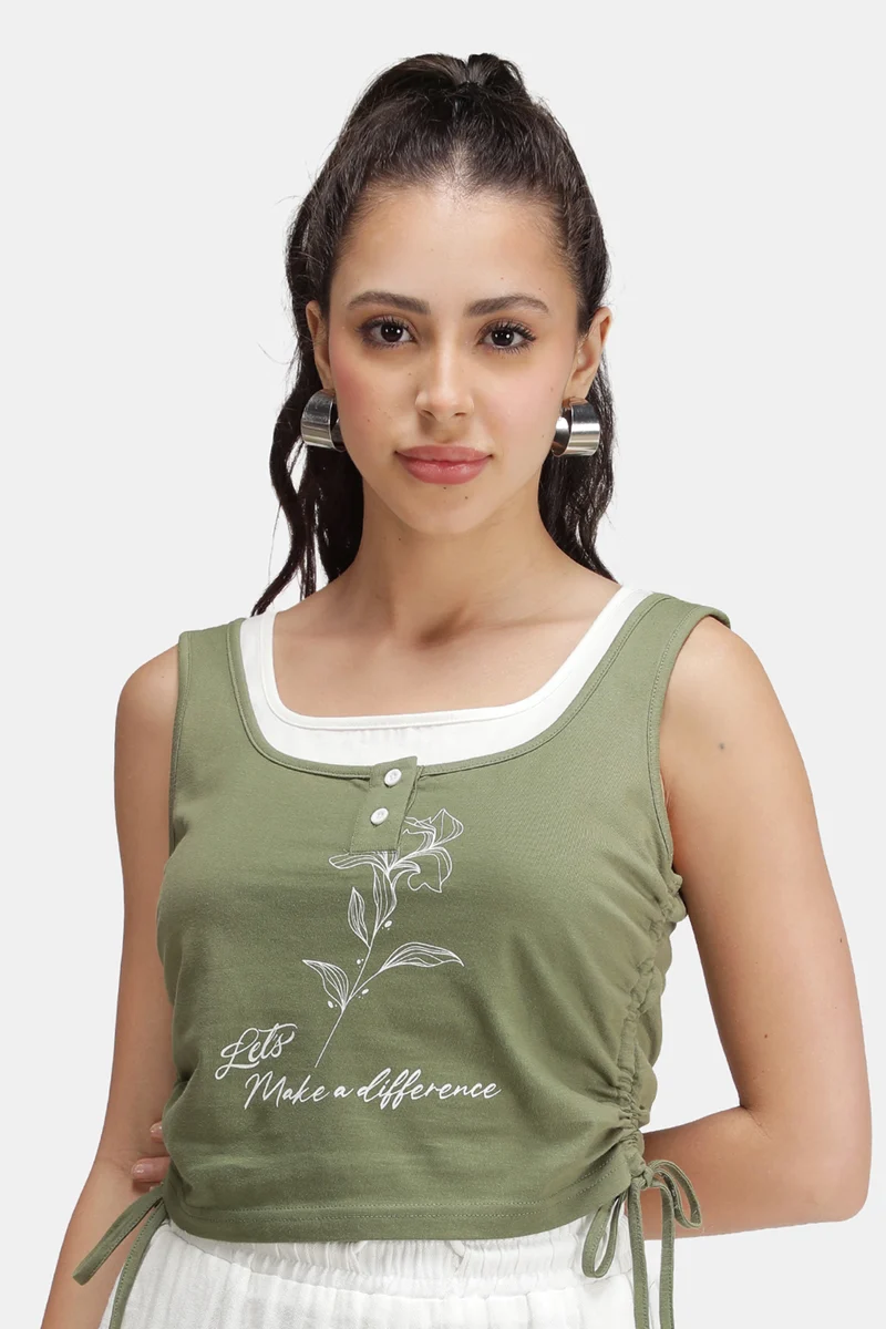 Terra|100% Cotton Graphic Top With Drawstrings