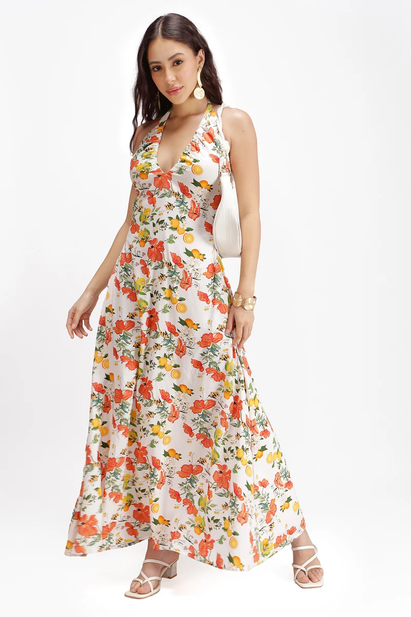 Miraal|100% Viscose Halter Neck Maxi Dress