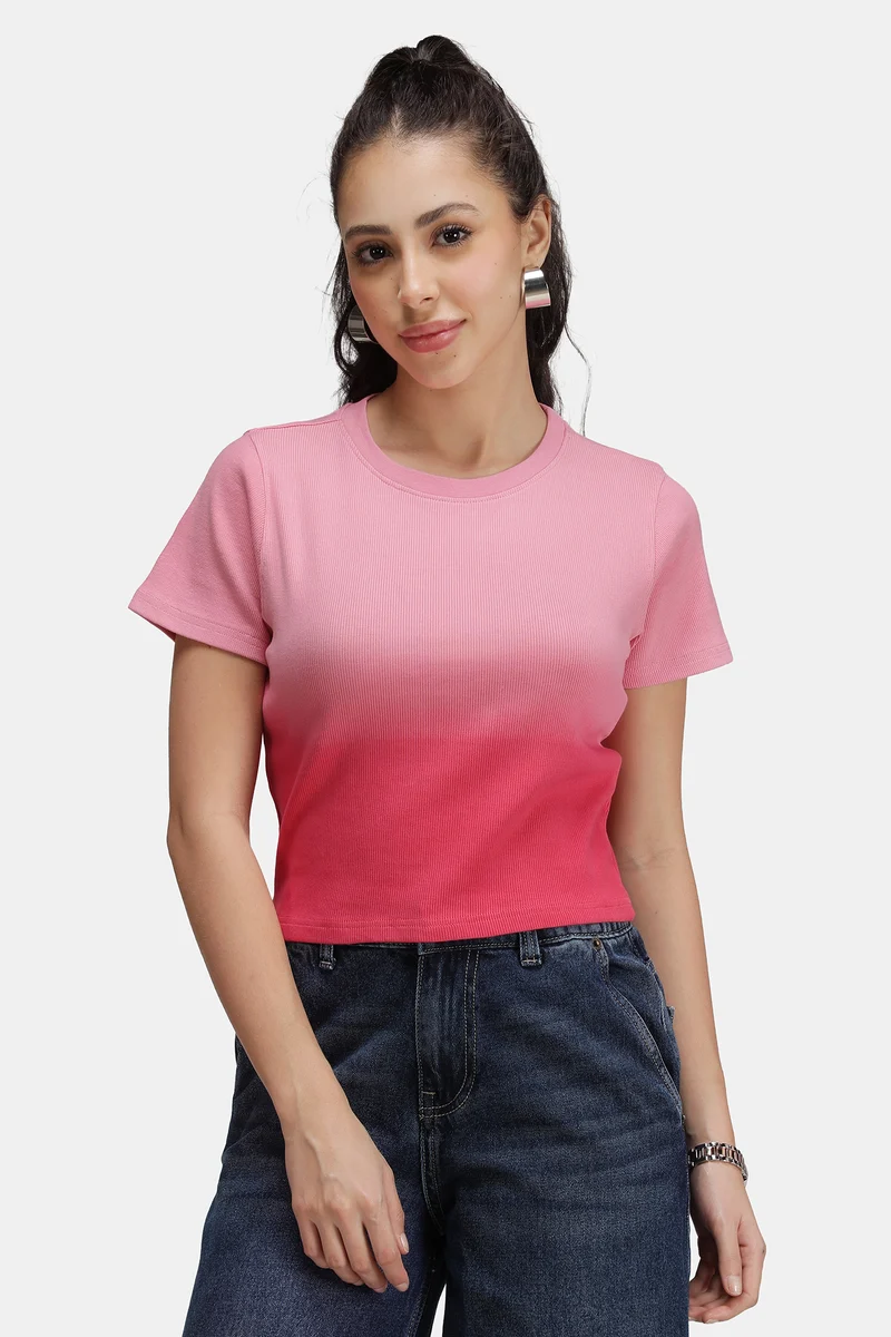 Mavi|Cotton Pink Ombre Dip Dye Rib Top