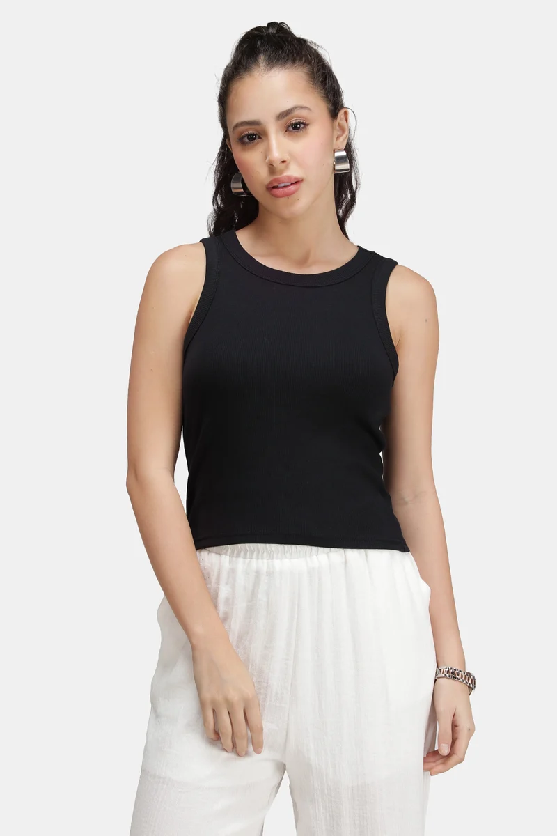 Keir|Cotton Black Ribbed Tank Top