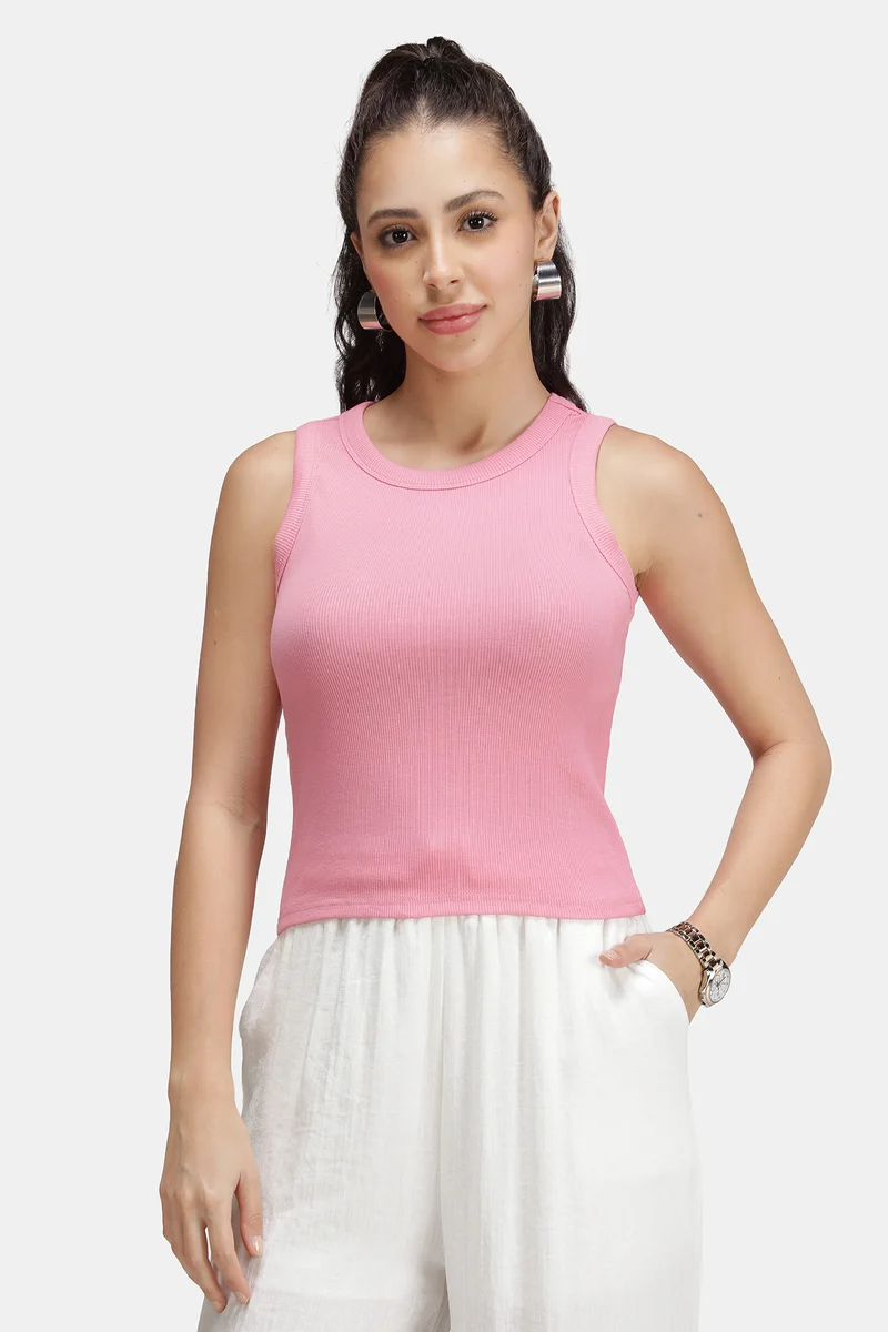 Zema|Cotton Pink Ribbed Tank Top