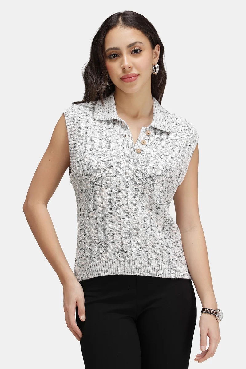 Eliot|100% Cotton Cable-Knit Polo Sweater Vest
