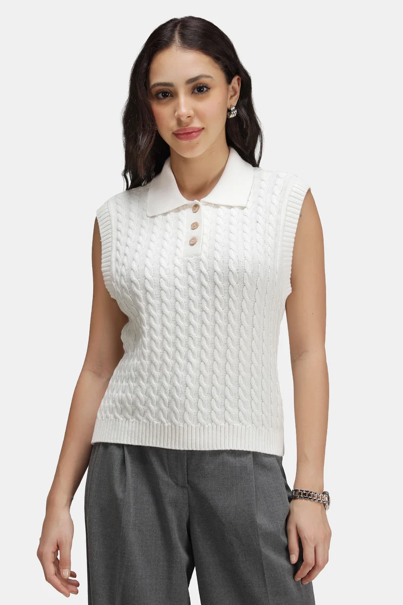 Kairo|100% Cotton Cable-Knit Polo Sweater Vest