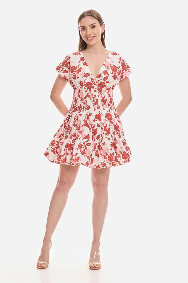 Noura|100% Cotton Pleated Bubble Hem Dress
