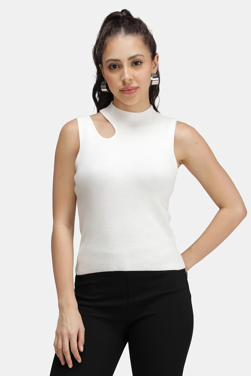 Alwin|Viscose Asymmetric Cut-Out Flat Knit Tank