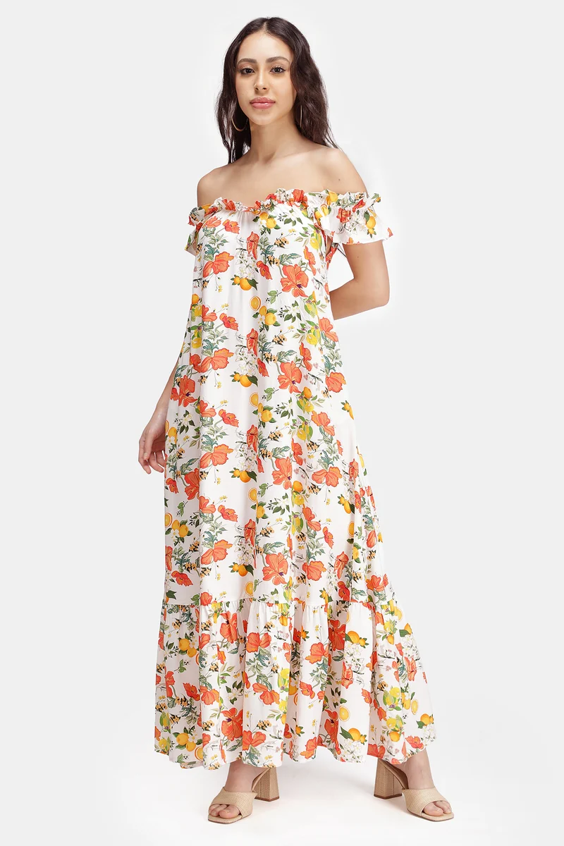 Amani|100% Viscose Off Shoulder Maxi Dress