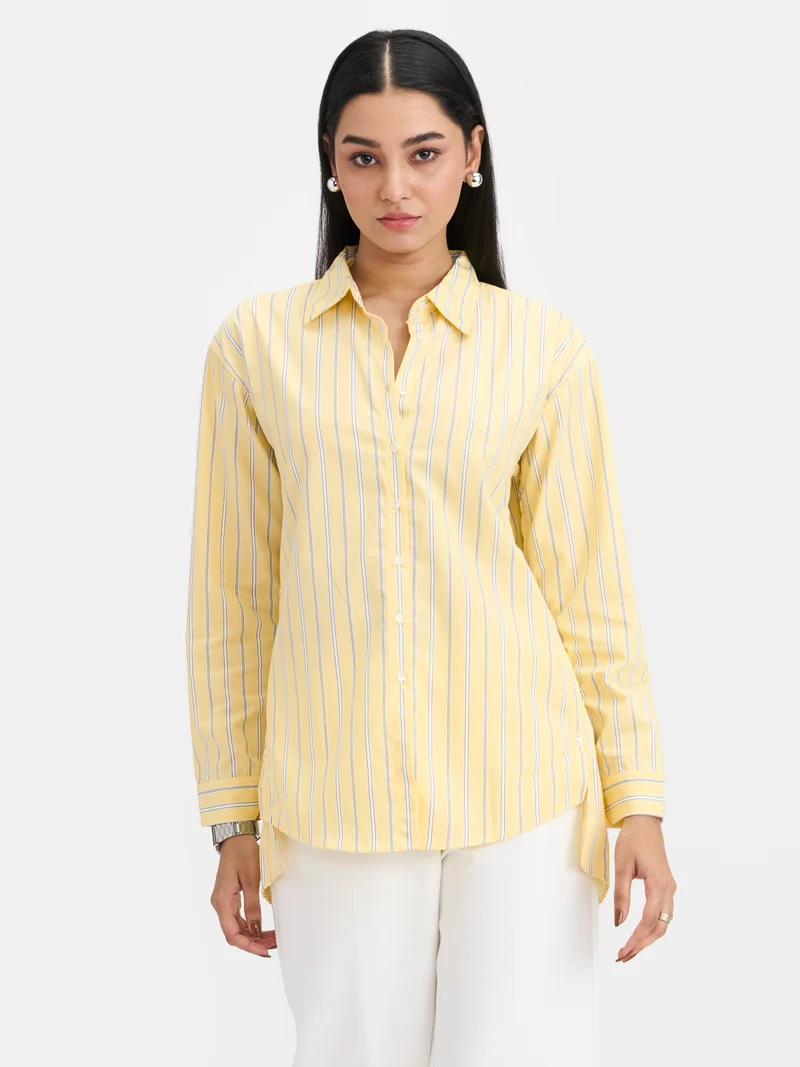 Elan|100% Cotton Stripe Button Down Shirt