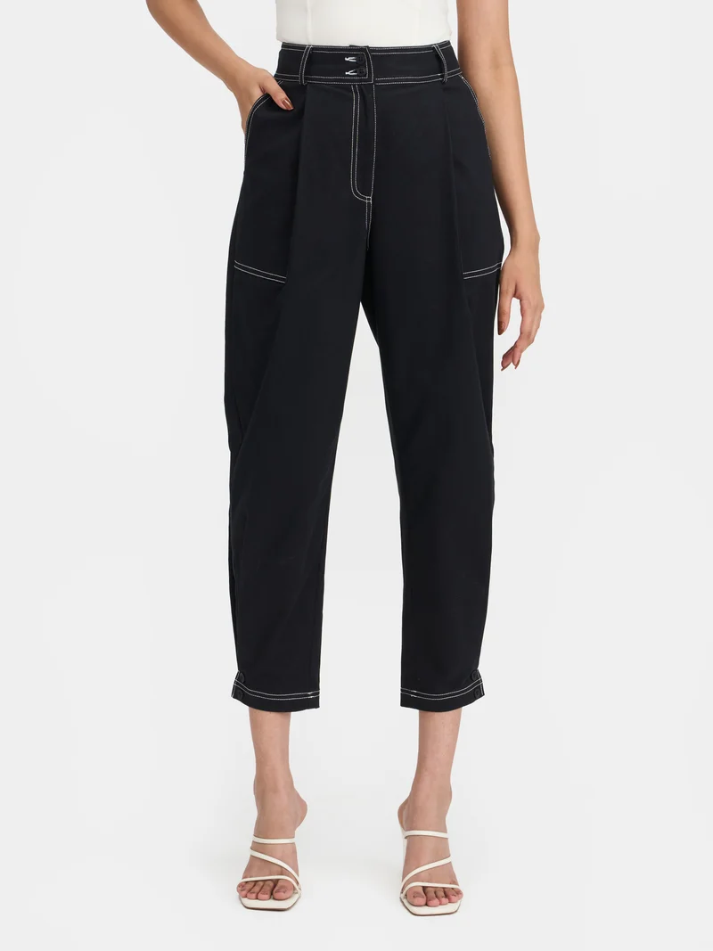 Delane|Cotton Pant With Contrast Stitches