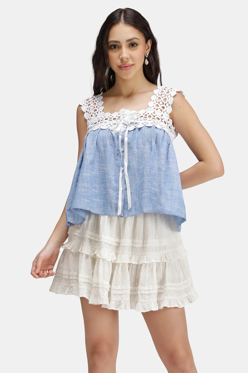 Imani|100% Cotton Lace Neck Baby Doll Top