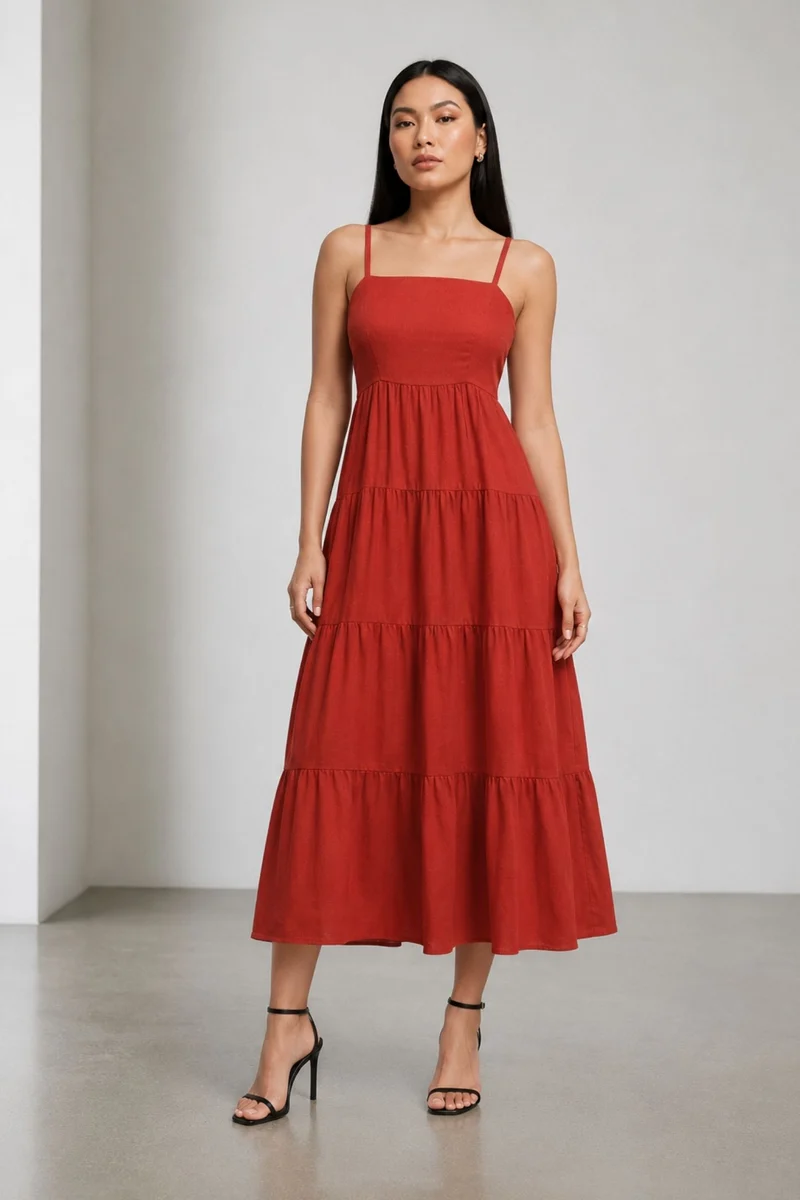 Marcia|Linen Strappy Maxi Sleeveless Dress