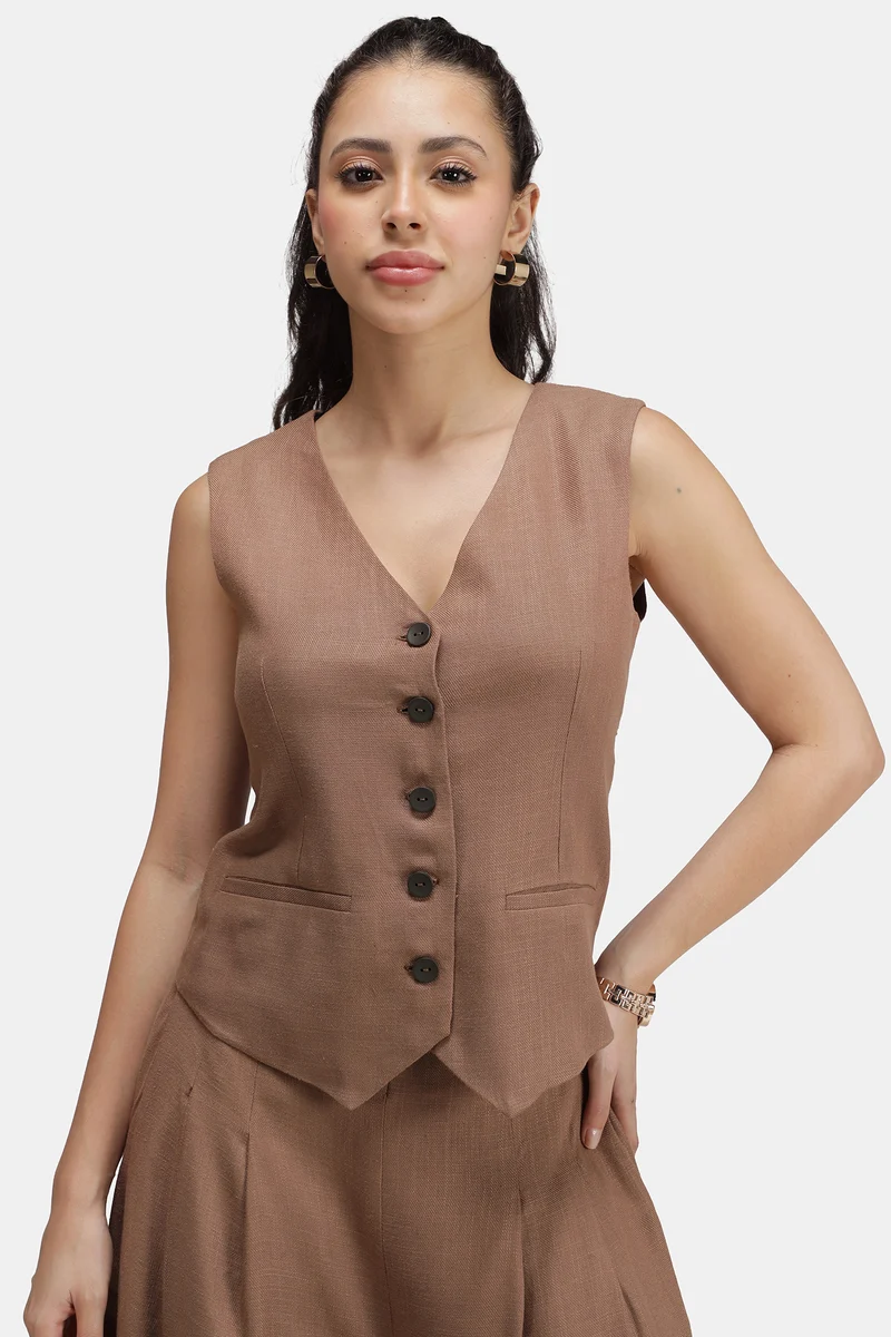 Tilda|Linen Asymmetric V-Neck Vest