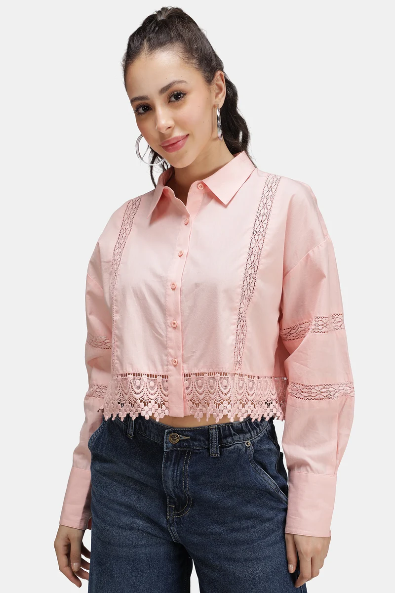 Mazra|100% Cotton Lace Crop Shirt