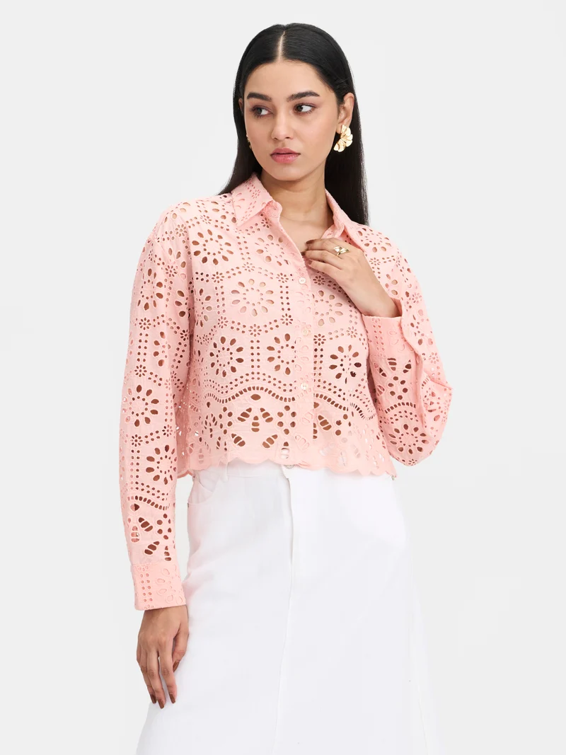 Siria|100% Cotton Schiffli Boxy Shirt