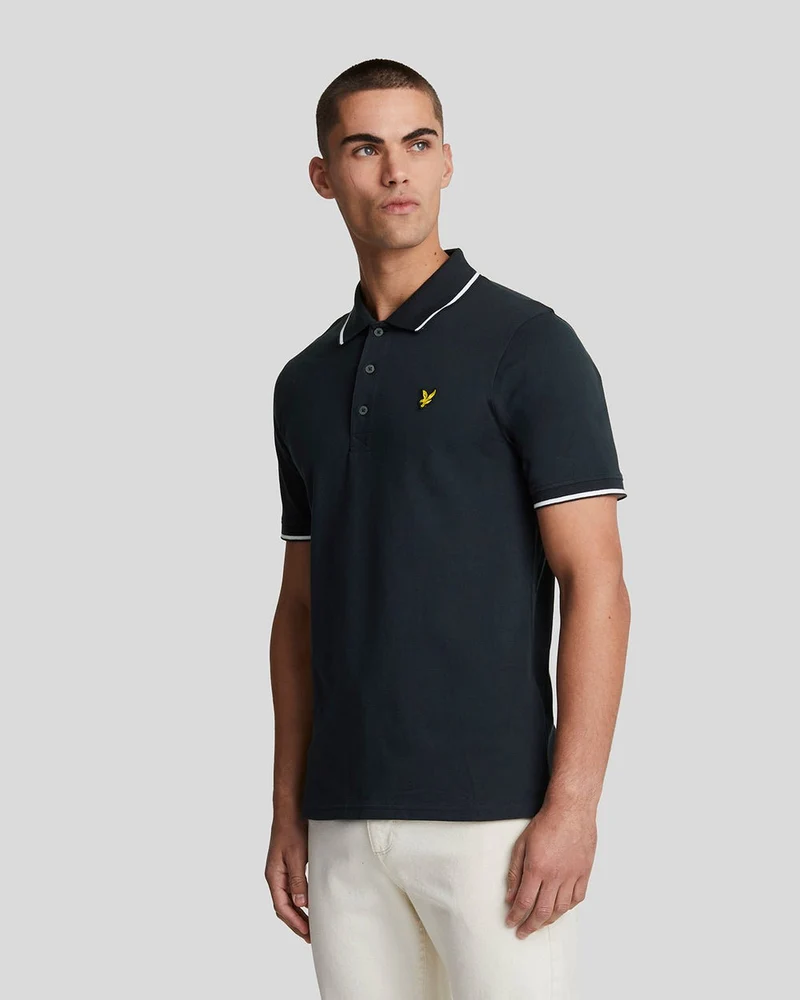 Lyle & Scott Herr pikétröja med spets | Mörk marinblå vit