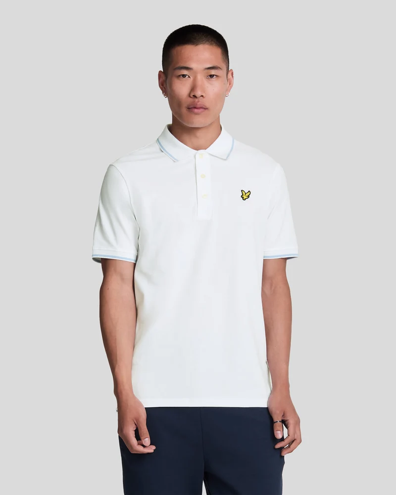 Lyle & Scott Herr pikétröja med spets | Vit ljusblå