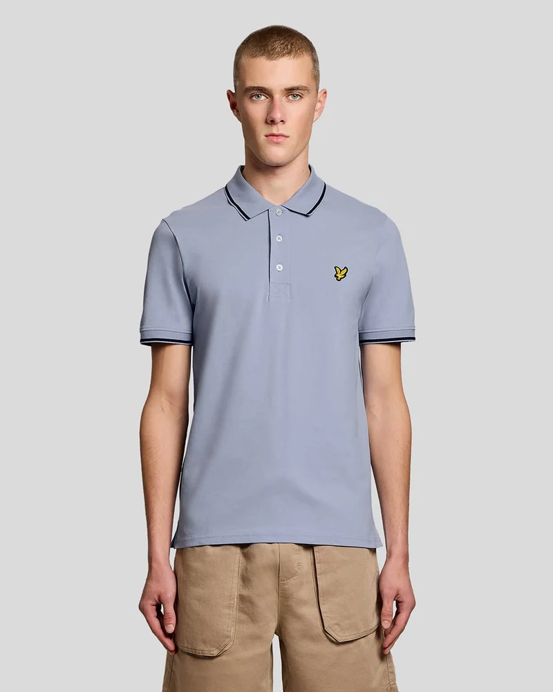 Lyle & Scott Herr pikétröja med spets | Bubble Blue Jet Black