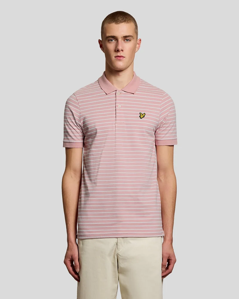 Lyle & Scott Herr Piké Breton Pikétröja | Rosa Grapefrukt Vit